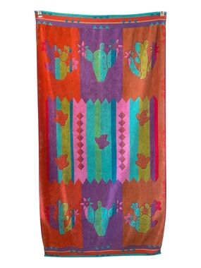 Royal Terry Colorful Southwest Cactus Motif Beach Towel Boho Unisex